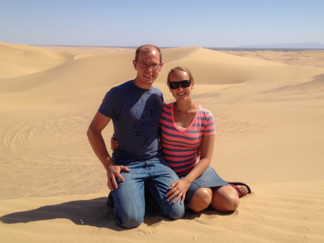 Landon and Alyssa on Sand Dunes Living Abroad for a Year